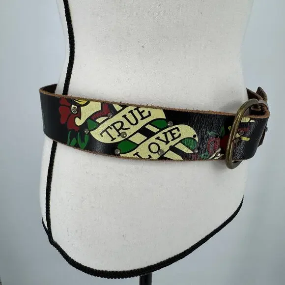 Vintage Ed Hardy M Unisex Handmade Genuine Leather 7829 Melrose - Picture 2 of 8